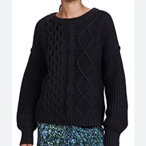 Free People Women's Dream Cable Crewneck Sweater Black XS